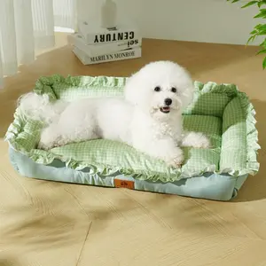 Stylish Small Pet Bed with Wooden Trim, Summer Cooling Cat & Dog House, Comfortable Indoor Shelter for Cats Dogs, Modern Design Shaped Beds