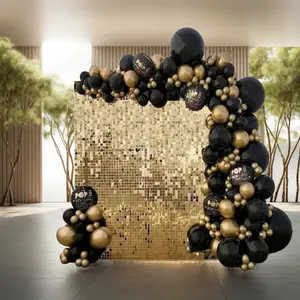 KEQU 5*6 FT gold reflective wall background with 30 gold glitter background decorative panels, photo backgrounds for birthdays, New Year's, Valentine's Day, Christmas, anniversaries, weddings, and engagement decorations