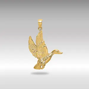 14K Gold Large Flying Mallard Duck Pendant - Model K6505