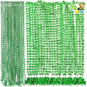 St. Patricks Day Necklaces Set (72 Pcs), 36 Green Bead Necklaces & 36 Green Shamrock Bead Necklaces with Pendant, St Patrick Accessory Set for Dressing Up, Irish Carnival Party Favor Supply