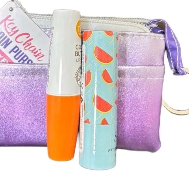 Mini Lip Care Bundle - 2 Lip Balm with Coin Purse Glossy Hydrating Cosmetic