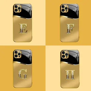 Suitable for [iPhone 12 Pro Max] New high-end gold letter glass mobile phone case New business simple metal paint electroplating gold glass mobile phone case Affordable price Anti-drop and anti-fingerprint 995
