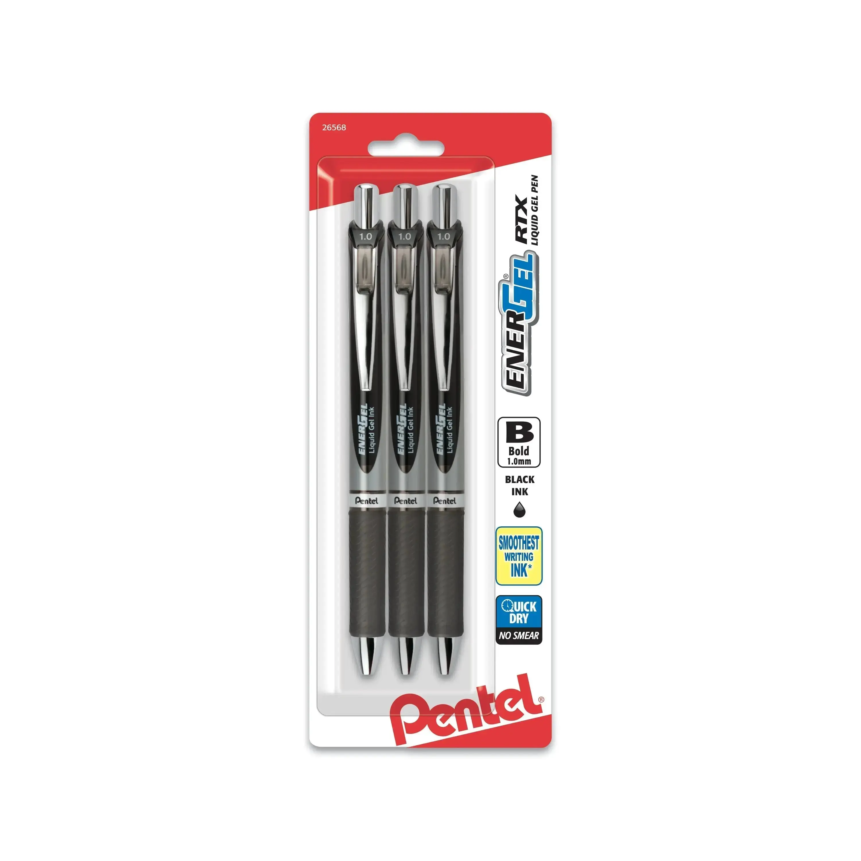 Pentel EnerGel RTX Retractable Liquid Gel Pen, (1.0mm) Metal Tip, Bold Line, 3-Pk