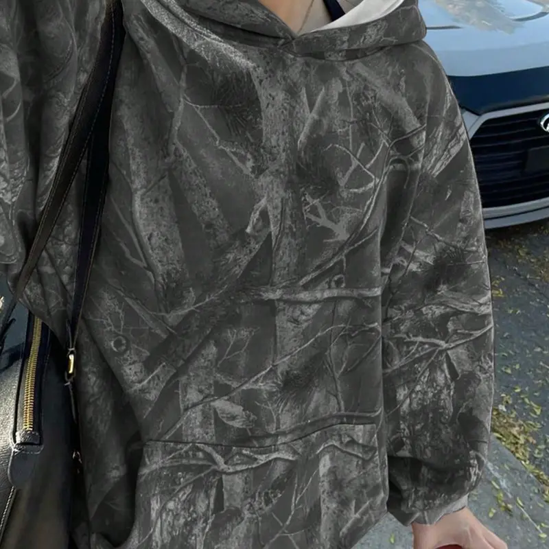 Vintage Branch Camo Hoodie, Long Sleeve Autumn & Winter Street Style Fashion Graphic Print Clothing, Camo Streetwear, Comfortable Casual Fitted Knit Sweater, Sweatshirts, Pullover, Camouflage, Essential