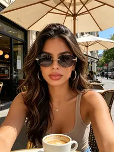 Unisex Round Frameless Sunglasses, Lightweight Metal Temple Design, Uv400 Protection, Casual Style, All-Season Wear, Perfect for Travel & Daily Use
