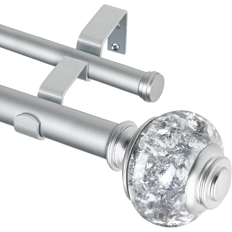 1 Inch Double Curtain Rods 72 to 144 Inches (6 to 12 ft),   Drapery Rods for Windows, Telescoping Dual Curtain Rod with Translucent Finials, Decoration for Home