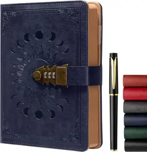 Lock Diary for Women & Men, A5 240 Pages Lockable Journal with Pen,  Edge Design, Refillable Leather Journal Writing Notebook, Size A5(8.5  5.9 Inch) Dark Blue