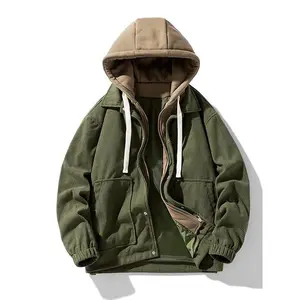 Men's Colorblock Design Drawstring Corduroy Hooded Winter Jacket, Fashion Cozy Streetwear Pocket Zipper Long Sleeves Outerwear for Men, Men's Clothing for Fall & Winter, Cold Weather Gear, Jackets for Men, Western Clothing
