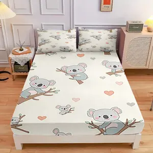3-Piece Set Of Koala On The Tree And Heart-Shaped Bed Hat, High-Definition Digital Printing, Soft And Breathable, 100% Polyester Fiber, Perfect Gift For All Seasons, Suitable For Family And Friends. Clearance Sale