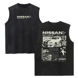 Skyline R34 JDM Style Vintage Tank 90s Graphic Sleeveless Tank Tops Men Vest Streetwear Outfits Men Vacation Outfits Sleeveless Shirt