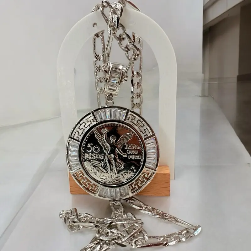 Silver Plated Centenario Chain 7mm with 2x3 Pendant for Men Luxury Necklace 24" & 26" Figaro Style High-Quality Plating Baguette Finish