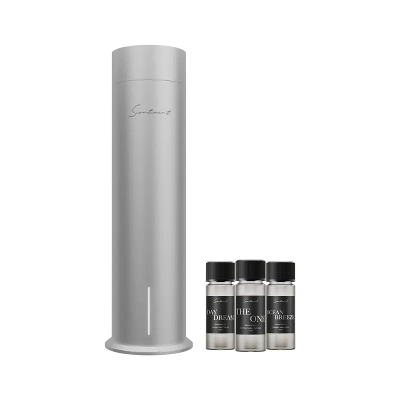 Scentiment Diffuser Tall Air 2 - Discovery Kit with Sampler Oils: Cold-Air Diffusion Technology with Wi-Fi & Touch Controls, Rechargeable Battery, Covers 1000 Sqft; Includes Top 3 Luxury Hotel-Inspired Fragrance Oils (20ml)