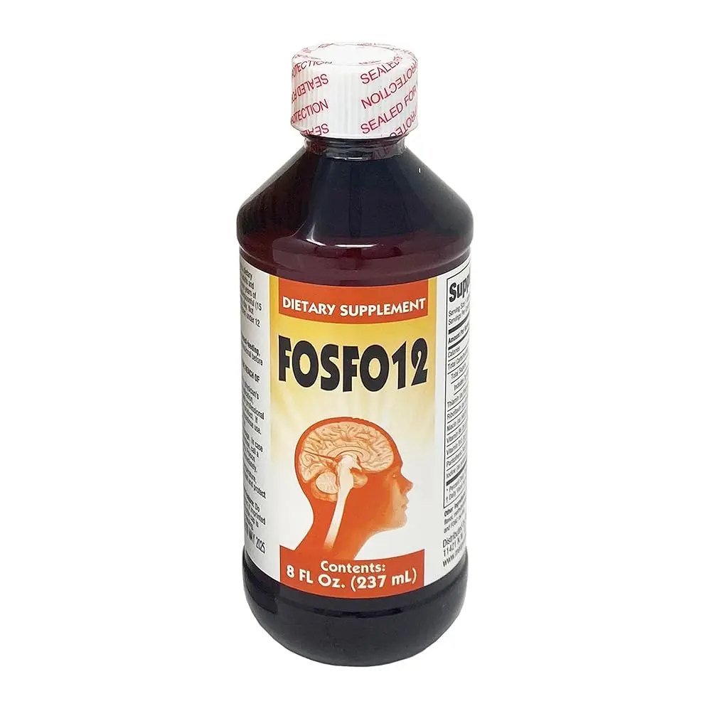 FOSFO12 Water-Soluble Vitamin B12 Dietary Supplement - 8 oz Cherry-Flavored Liquid with FD&C Red #40, Methylparaben Preservative, Minerals, Metabolism & Energy Boost, Body Health & Daily Supplemental Nutrition Support