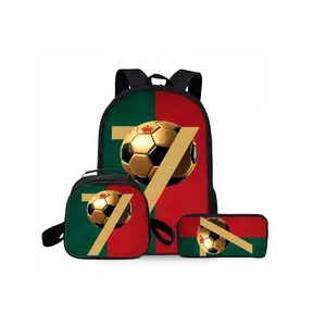 Football star  crown print backpack three-piece set, including lunch bag, pencil case, and backpack, Backpack for school
