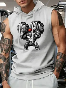 Men's Gorilla Weight Lifting Sleeveless Hoodie, Y2K Gym Workout Strongman Tank Top, Gym Tops, Fitness Top, Athletic Tops, Casual Bodybuilding Sportswear for Daily, Gym #springsaledeals2026 #summeroutfits #tiktokshopmademebuyit #menfashion