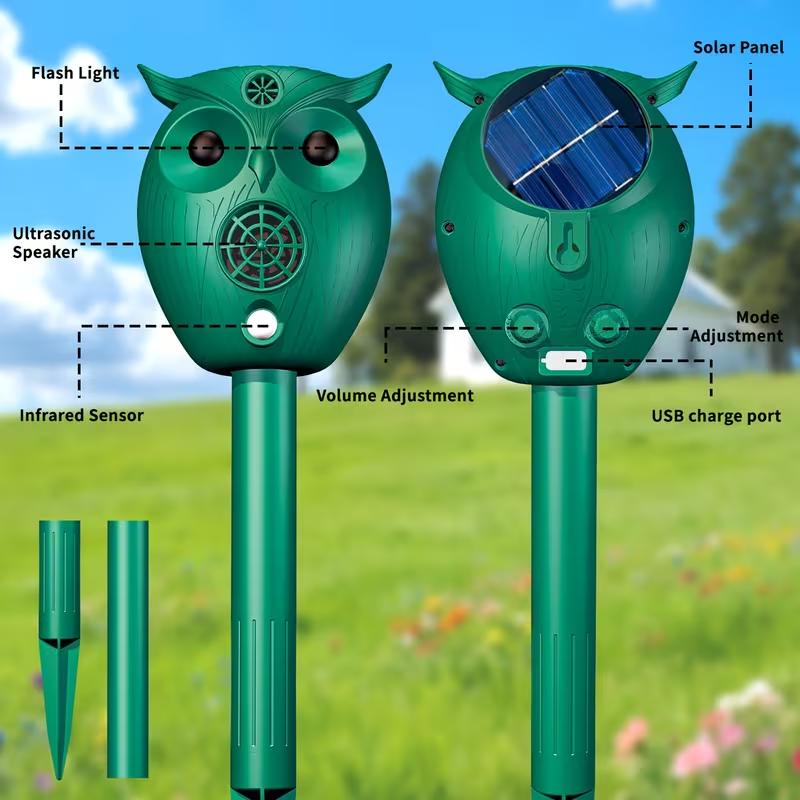 2026 New Model Outdoor Solar Ultrasonic Animal Repeller — Equipped with PIR Infrared Motion Sensing and LED Strobe Functions — Effectively Repels Cats, Raccoons, Rabbits, Deer, Skunks, and Other Animals — Designed for Outdoor Use in Yards and Farmlands.