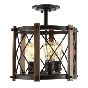 JONATHAN Y Ferme Iron Rustic Farmhouse LED Flush Mount; for Living Room, Bedroom, Kitchen, Office