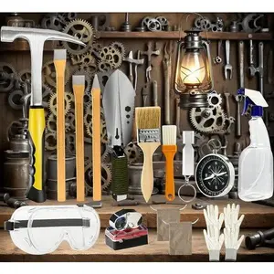 32oz Rock Hammer & Chisel Kit with Shovel, Compass, Whistle - 17PCS Geology Tool Set for Prospecting, Gold Mining & Excavating - Durable Digging Equipment with Multi-function Accessories - Portable Rock Hounding Gear for Outdoor Exploration repair  tools
