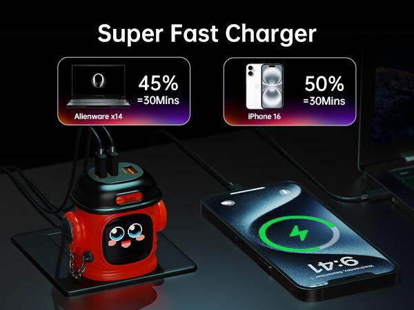 Divoom Dipow 65W USB-C Charger 3-Port Fast GaN Charger with DIY Pixel Display Foldable Compact Wall Block Power Adapter for iPhone 16/15 MacBook iPad Galaxy S23/S24 Switch Red (with 100w Cable) Charging Electronic Cellphone Smartphone Portable Multi-Port