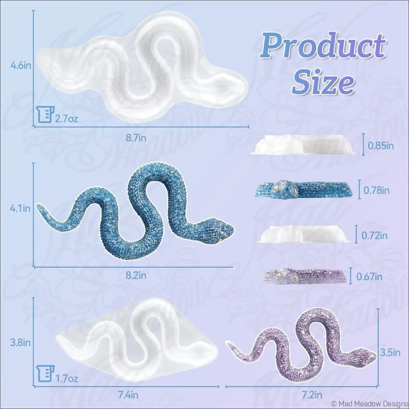 2Pcs Snake Shape Silicone Crafting Mold Set, Flexible Large and Small Resin Molds for DIY Beading & Jewelry Making