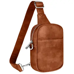 Vantamo Sling Bag for Women 29"-52" Adjustable Strap, Extra Safe Cross Body Bags for Women with RFID & Anti-Pickpocket Clip, PU Leather Pack with Gift Box, Bronze Crossbody Bag