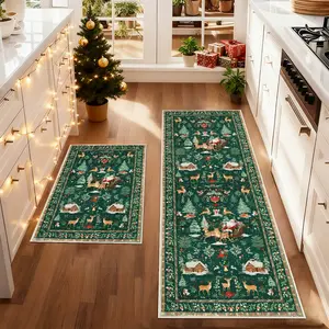 Merry Christmas kitchen mat, Christmas rug，2Pcs non-slip kitchen rug set, Christmas pattern Floor Mat Set, soft comfortable foot mat, machine washable easy to clean, Christmas gift, suitable for kitchen Dining Room floor bedroom living room