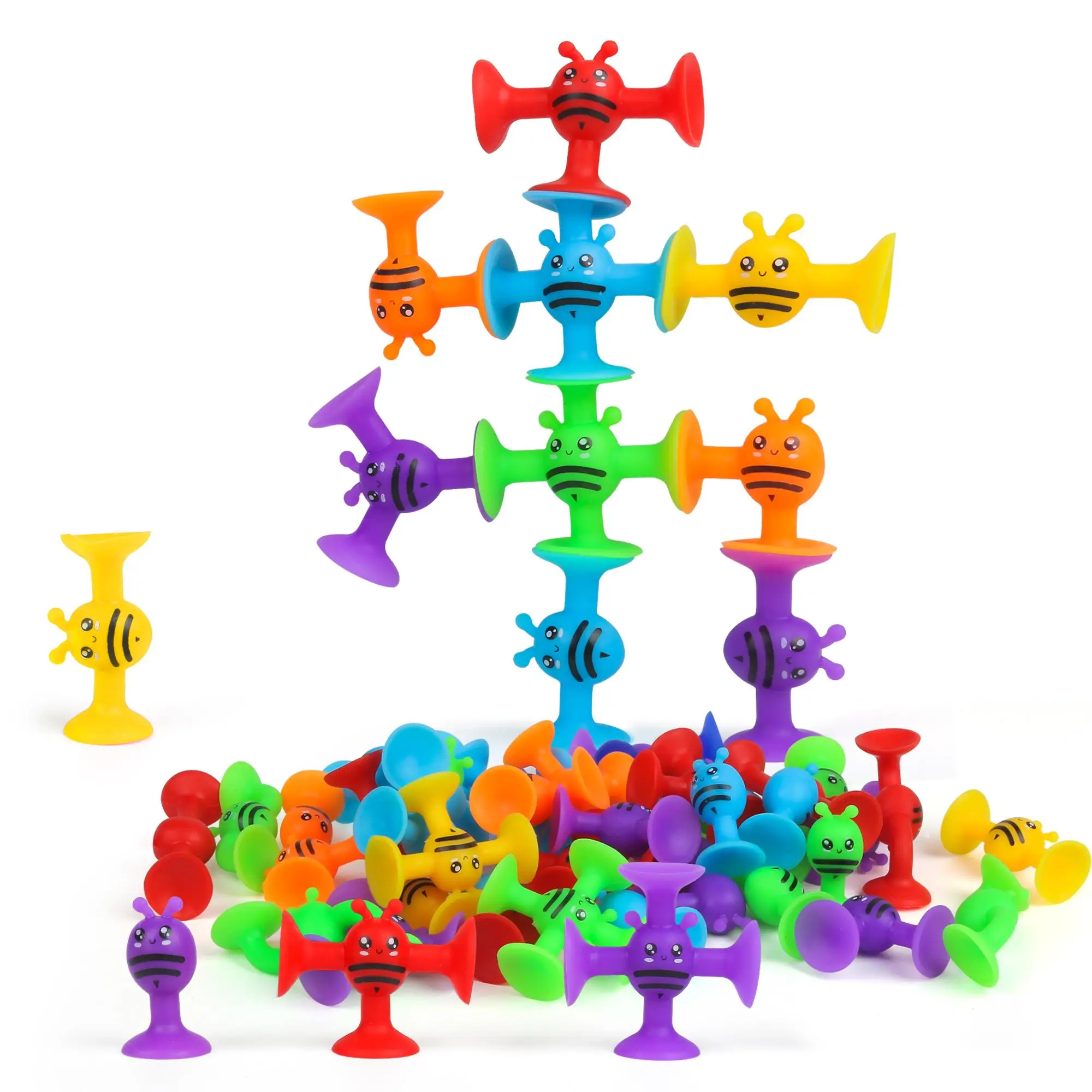 40pcs/set Mini Random Color Bees Shaped Bath Suction Cup Toy, Soft Pressure Relief Toy with Box, Educational Sensory Toy Kits for Toddlers