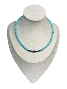 Turquoise Variscite & Sterling Pearl Choker Necklace