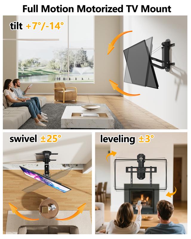 FORGING MOUNT Motorized Fireplace TV Wall Mount with Remote, Electric Full Motion TV Mount for 32″-85″ Flat/Curved TVs up to 88 lbs, Flip Pull Down TV Bracket for Flat Roof, Max VESA 600x400mm