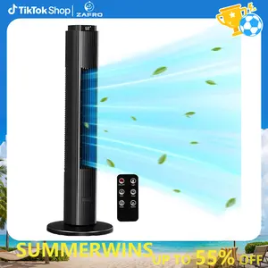 ZAFRO 37-Inch Bladeless Portable Ac-Powered Airflow Floor-Mounted Tower Fan - 80° Oscillating, Quiet Remote-Operated Cooling, 12H Timer, 6 Speed, 4 Modes, LED Display, for Bedroom Office, Ac-Powered Tower Fans, Airflow Tower Fans