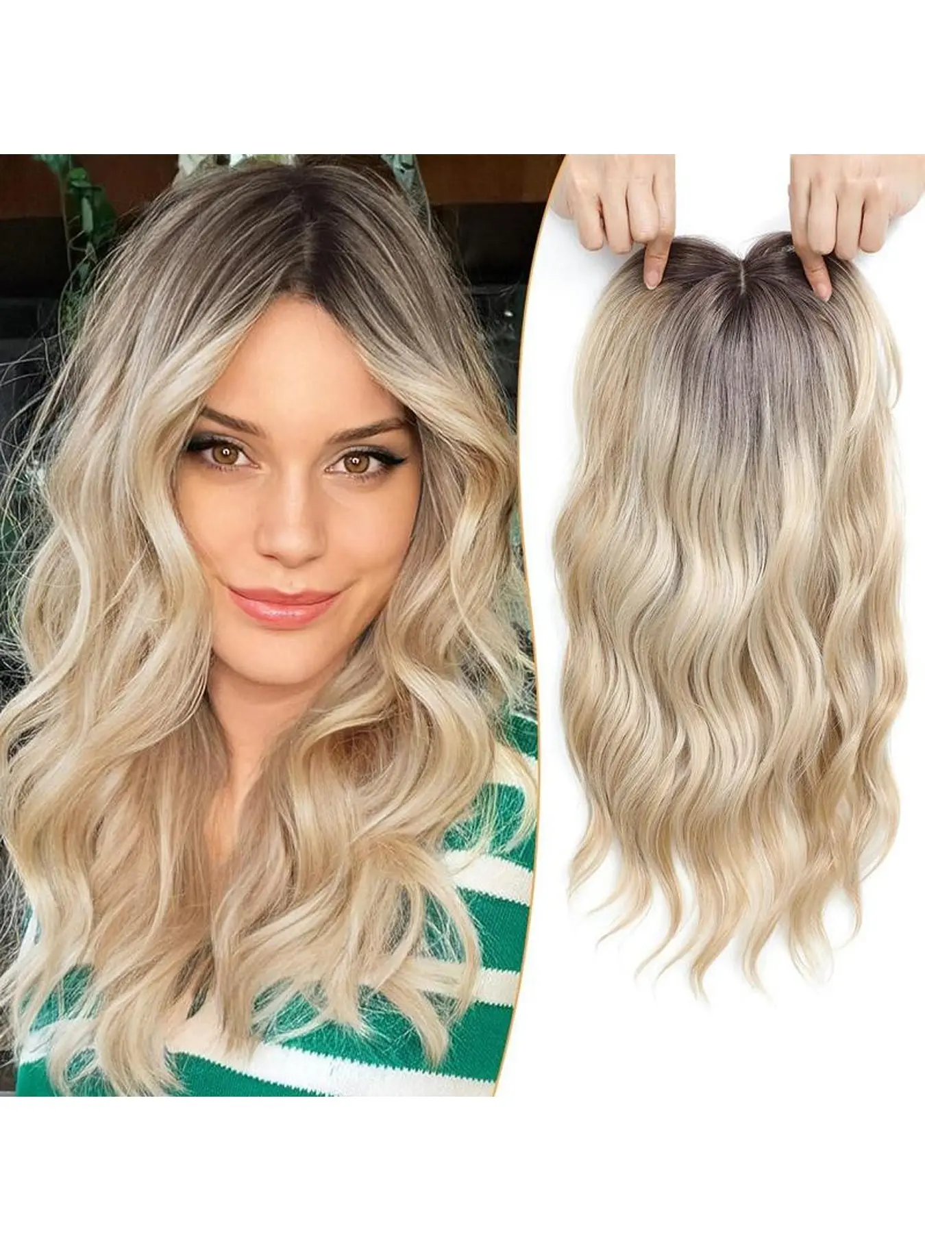 Hair Topper for Women, 16 Inch Curly/wavy Clip-In Hairpiece, 6.5''x6.5'' Natural Base, Soft Synthetic Fiber, Rich Gradient Colors, Synthetic Hairpieces