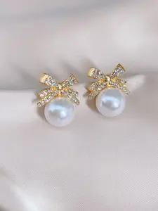 Women's Graceful Bow Stud Earrings, Casual Metal Chain Design, Perfect Accessory for All Seasons, Stylish Jewelry Gift Idea