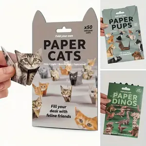 Paper Cat Kit, Cute Origami Craft Set, Includes 3D Paper Dog and Dinosaur Models, Adult Animal Papercraft, Home and Office Decor