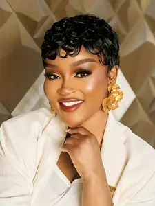 Human Hair Wig - Short Curly Pixie Cut with Bangs, 150% Density Glueless Wigs Natural Bob Wig, Comfortable Daily Wear