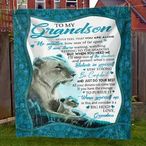 1Pc Grandma'S Gift Blanket For Grandson - Soft Flannel, Warm & Cozy, Geometric Pattern, All-Season Use, Perfect For Sofa, Bed, Office, Camping - Heartfelt Message From Grandma, Grandma Gifts