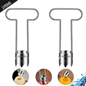 Multifunctional Fruit and Vegetable Corer, 2-piece set, Stainless Steel Kitchen Safety 304 Fruit Corer and Extractor, suitable for peppers and pear-shaped fruits and vegetables, easy to clean, healthy, rust-proof household gadget.
