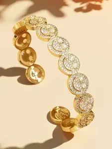 1Pc Paved Diamond Hip-Hop Smiley Open Cuff Bangle | Luxury Sweet & Cool Style, Adjustable Versatile Wrist Jewelry, Vibe Booster for Commute & Date