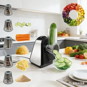5-in-1 Electric Cheese Grater & Vegetable Slicer: Automatic Salad Shooter for Block Cheese, Potatoes & Nuts - Professional Kitchen Shredder, Easy to Clean