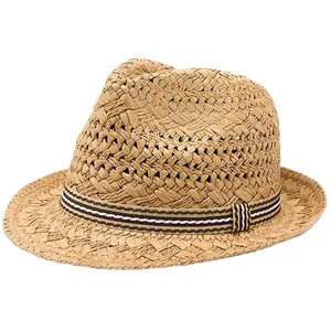 Summer Fashion Handmade Kid Beach Boho Fedora Raffia Hat Sun Hat Sunhat Men Jazz Hat Gangster Cap (One Size:54cm)