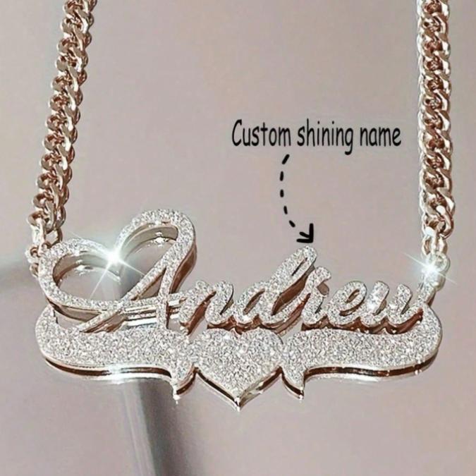 Personalized Name Necklace With Cuban Chain – Custom Heart Letter Pendant Stainless Steel Gift For Men Women