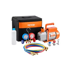 Summervibes VEVOR 3.5 CFM AC Vacuum Pump and Gauge Set, Single Stage Rotary Vane HVAC Air Vacuum Pump, A/CRefrigerantManifold Gauge Kit, with Hoses, Air Conditioning Refrigeration for R134a, R12, R22, R502a