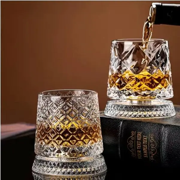 2026 Rotating Whiskey Glass Crystal Whiskey & Rum Glass for Cocktail Parties 360° Rotating Base Premium Crystal Elegant Modern Design Comfortable Grip Stable Spin Versatile Drinkware