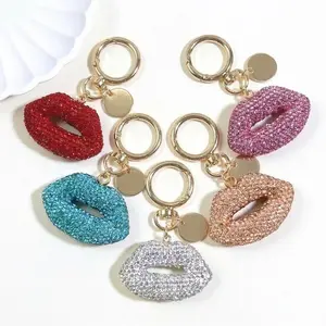 Handmade Shimmer Lip-Shaped Bag Charm, Sparkly Lips Keychain for Women & Girls, Fashion Purse Accessory, Decorative Pendant for Keys and Bags