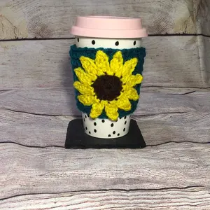Crochet Cup Sleeve (Flower Appliqué)