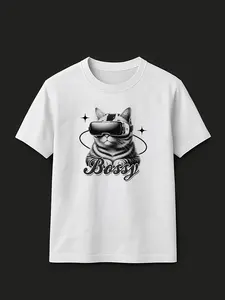 Virtual Reality Bossy Cat T-Shirt Bossy Kitty T-Shirt Cyber Boss Cat Cat  Future Bossy Kitty The Cat Bossy Digital Bossy Cat  Graphic T-Shirt Unisex Short Sleeve Tee
