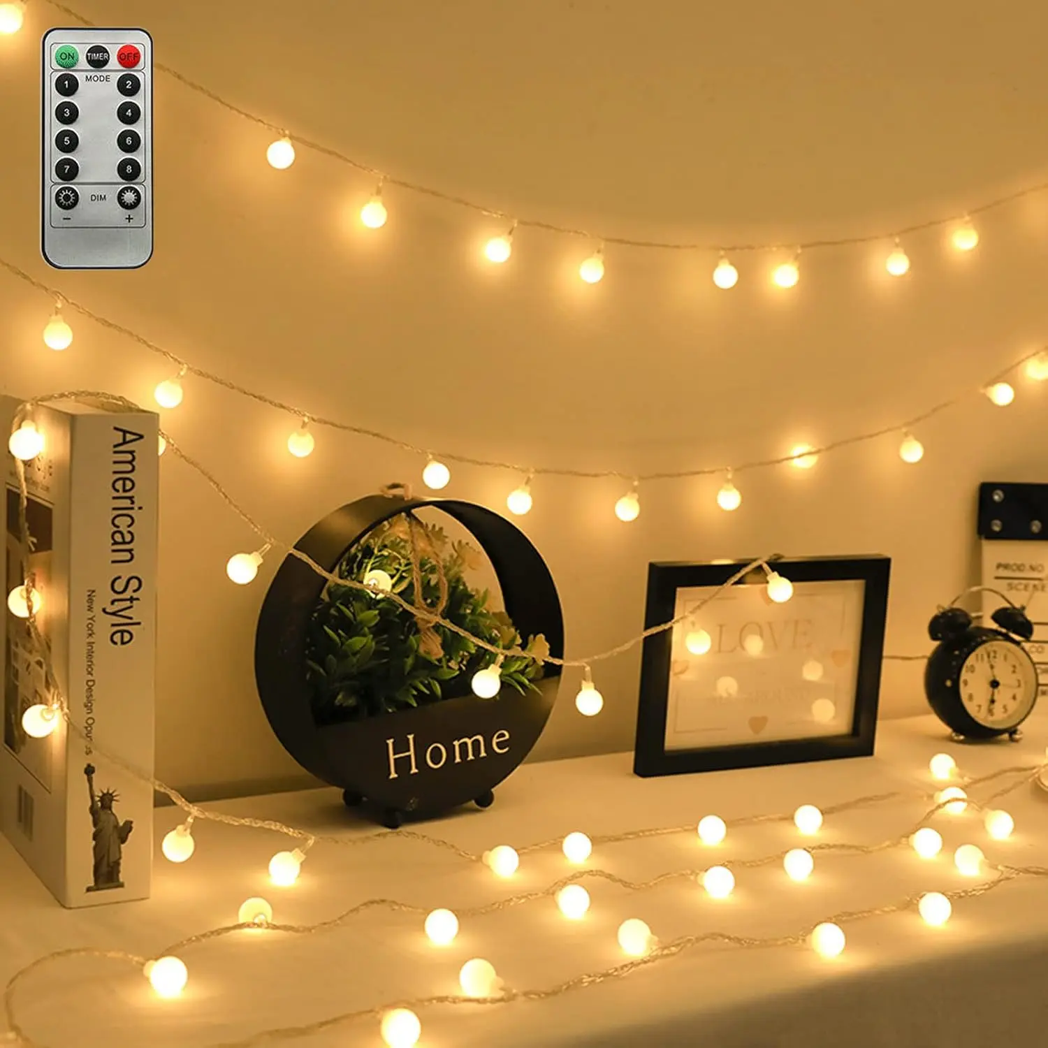 40-Pcs LED Globe String Lights, 19.6ft ABS Plastic IP44 Waterproof Wreath Lights with Remote Control, USB-Powered Warm Glow Christmas Decor for Hall, Cafe, Indoor-Outdoor Home/Festive Use