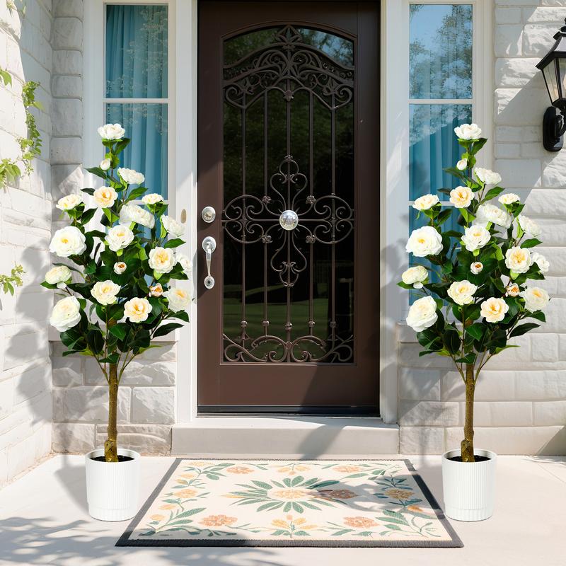 SHareconn 2-Pack 3/4FT Artificial Camellia Trees with Blooming Flowers, Lifelike Faux Plants for Indoor Outdoor Home Porch Decor, No Maintenance Needed