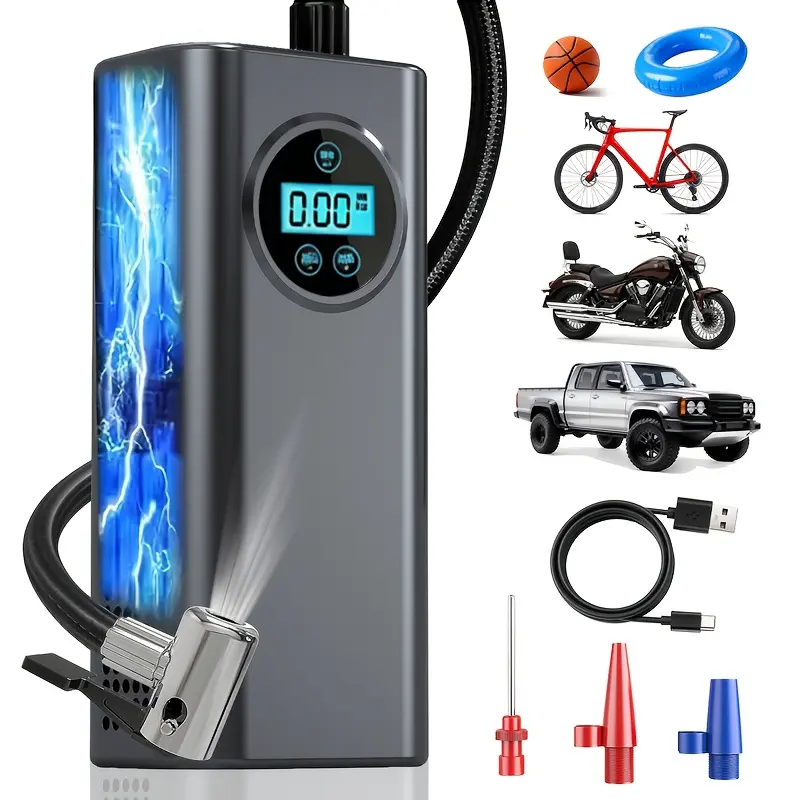 New Portable Car Tyre Inflator - High-Efficiency Motor, Cigarette Lighter Socket, Fast Inflation for Bicycles, Motorbikes, Balls; Essential for Roadside Assistance, Road Trips
