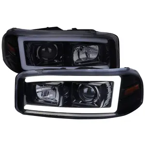 2000-2006 Sierra/Denali/Yukon LED Strip Projector Headlights (Glossy Black Housing/Smoke Lens)