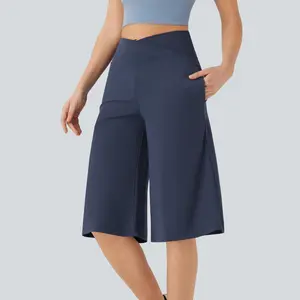 Halara Softlyzero Airy Crossover High Waisted Wide Leg Cool Touch Yoga Pedal Pusher Pants with Pockets